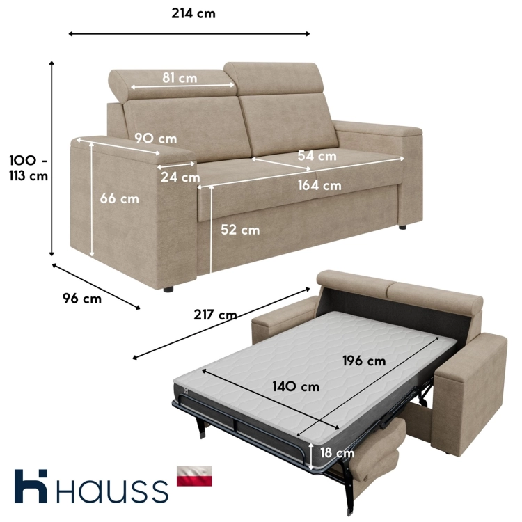 Sofa Volta Hauss z materacem 140x196cm do spania codziennego - wymiary.jpg