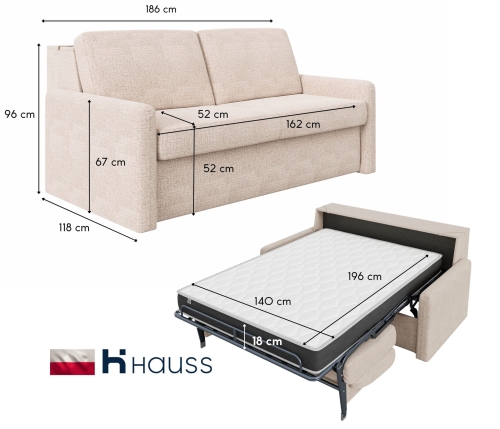 Sofa z materacem 140x196 cm i pojemnikiem Hauss Veloria beżowa wymiary.jpg
