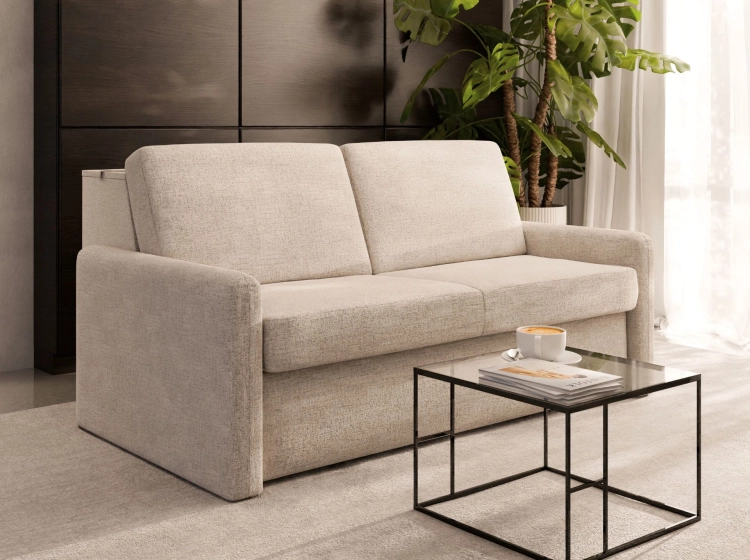 Sofa z materacem 140x196 cm i pojemnikiem Hauss Veloria beżowa widok pod skosem.jpg