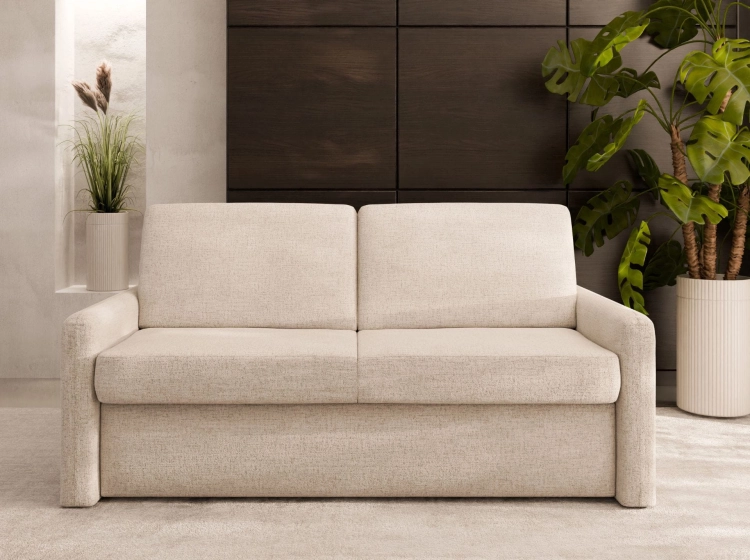 Sofa z materacem 140x196 cm i pojemnikiem Hauss Veloria beżowa widok z przodu.jpg