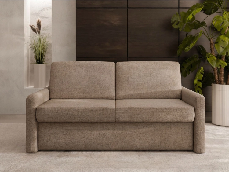 Sofa z 18 cm materacem 160x196 cm i pojemnikiem brązowa Veloria Hauss od przodu.jpg