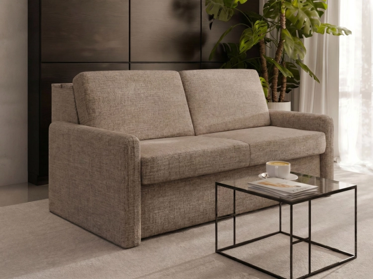 Sofa z 18 cm materacem 160x196 cm i pojemnikiem brązowa Veloria Hauss widok po skosie.jpg