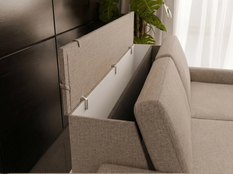 Sofa z 18 cm materacem 160x196 cm i pojemnikiem brązowa Veloria Hauss zbliżenie na pojemnik.jpg