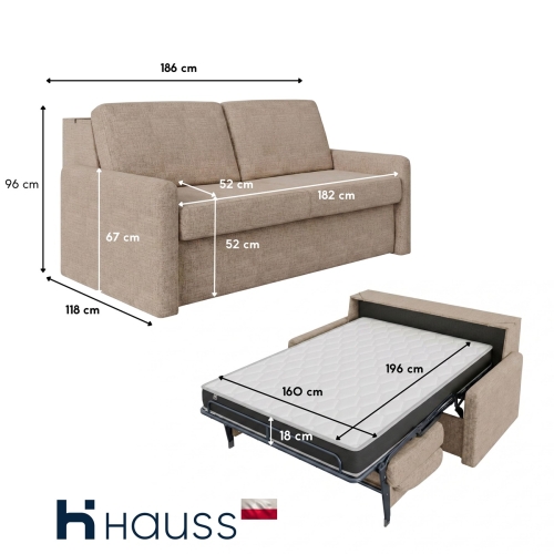 Sofa z 18 cm materacem 160x196 cm i pojemnikiem brązowa Veloria Hauss wymiary.jpg