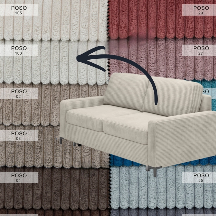 Sofa z funkcją spania 140x200 Wersal Tino bezowa Poso 100 wzornik tkanin.webp