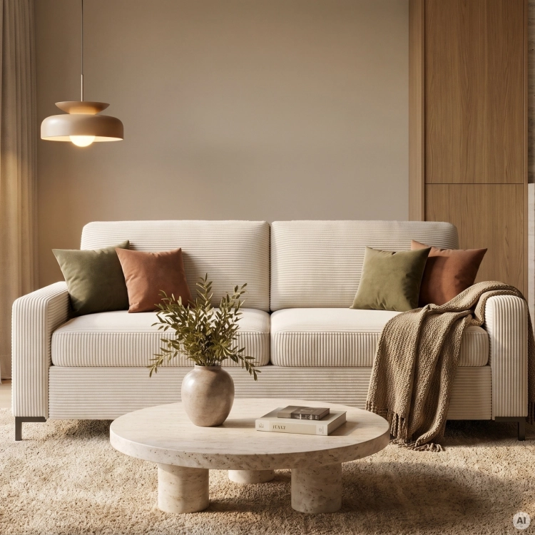 Sofa z funkcją spania 140x200 Wersal Tino bezowa Poso 100 widok z przodu.webp