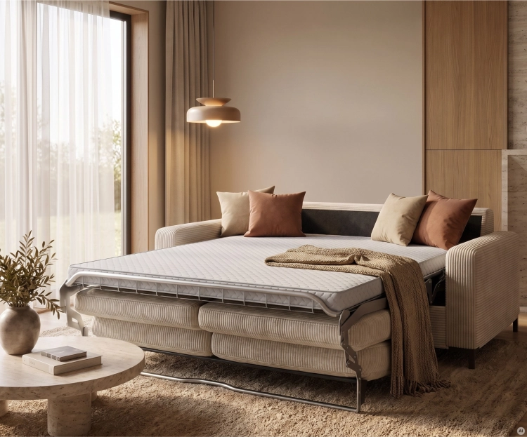 Sofa z funkcją spania 160x200 Wesal Tino beżowa Poso 100 funkcja spania.webp